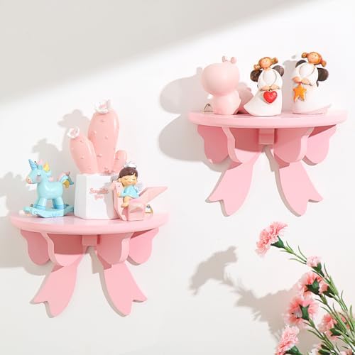 Pinkunn 2 Pcs Bow Floating Shelves Kawaii Shelf Book Stand, Pink