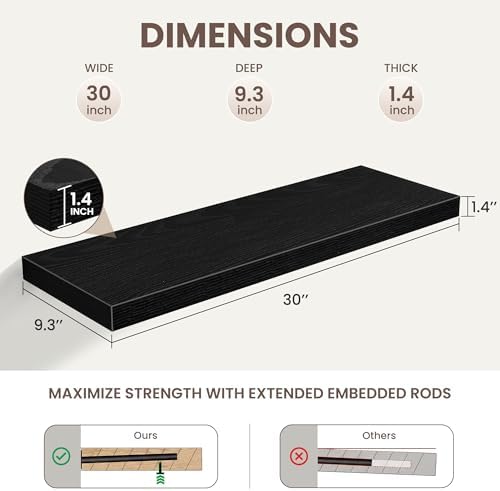 Acovy 30 Inch Floating Shelves,9.3" Deep Floating Shelf Wall Mounted,30 Inch Wall Book Shelves for Home Decor,Large Long