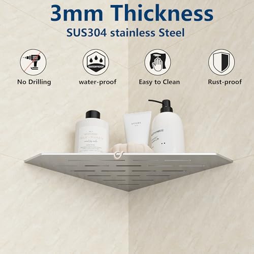 Brushed 10 Inch Corner Shower Shelf with Slot Design, 1 Pack