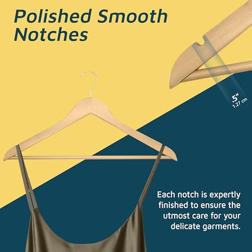 Lifemaster Wooden Clothes Hangers – with 360 Degree Swivel Hook and Non-Slip Shoulder Notch, Holds Up to 10 lbs, Pants B