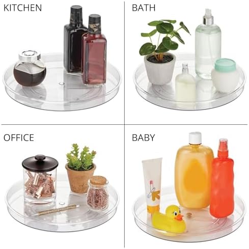 mDesign Lazy Susan Turntable Plastic Spinner for Kitchen/Bathroom, Pantry, Fridge, Cupboards, or Counter Organizing, Ful