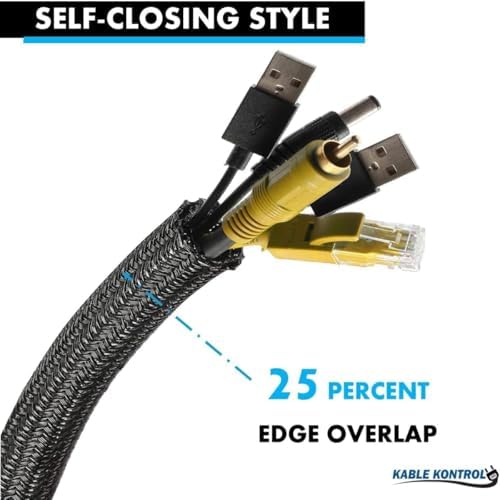 Kable Kontrol Braided Cable Sleeve Split Wrap 3/8" 100 Ft - Black