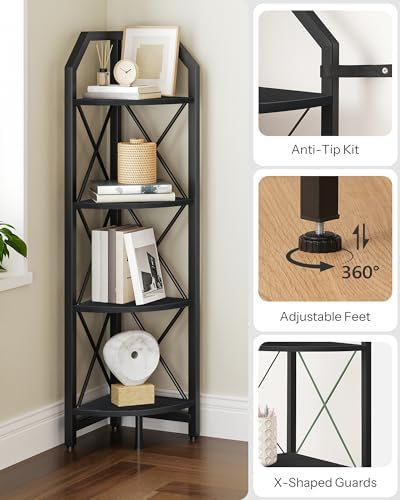 CHOEZON 4-Tier Corner Shelf, Industrial Corner Bookshelf, 47.6" Corner Storage Stand, Plant Stand Display Shelf, Corner 