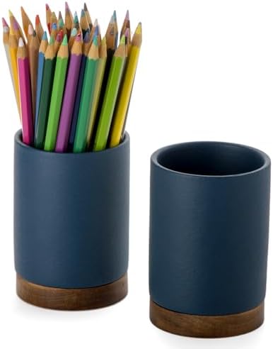 Ceramic Pen Holder for Desk, Pencil Cup, (Royal Blue, Set / 2)