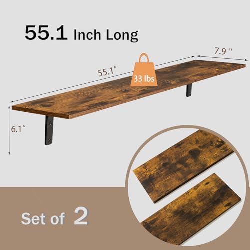 DINZI LVJ Long Wall Shelves, 55.1Inch Wooden Wall Mounted Shelves, Set of 2