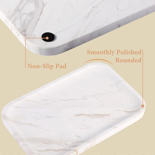 Karibiber Marble Vanity Tray, Marble Bathroom Tray Countertop, Decorative Trays for Dresser Organizer, White Stone Stora