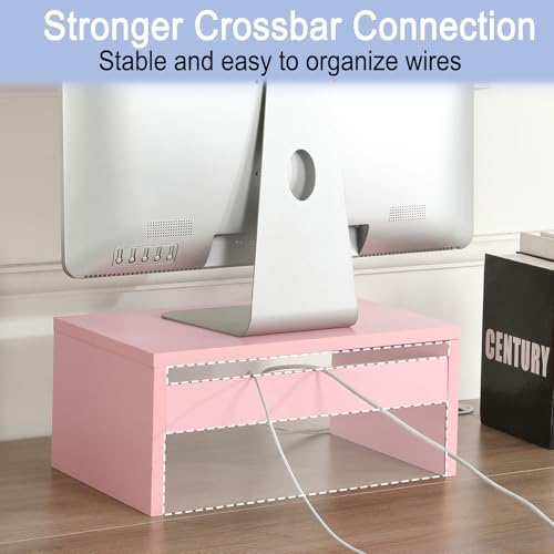 TEAMIX Pink Monitor Stand - 6.7 inch Tall, Wood Riser, Desktop Organizer