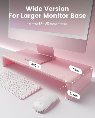 Pink Monitor Stand Riser, Klearlook Foldable, Height Adjustable Computer Stand, Desk Shelf Riser with Storage Drawer &Ta