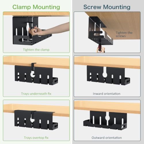 KEEGH Under Desk Cable Management Tray 16 in, Cable Organizer Tray, Black