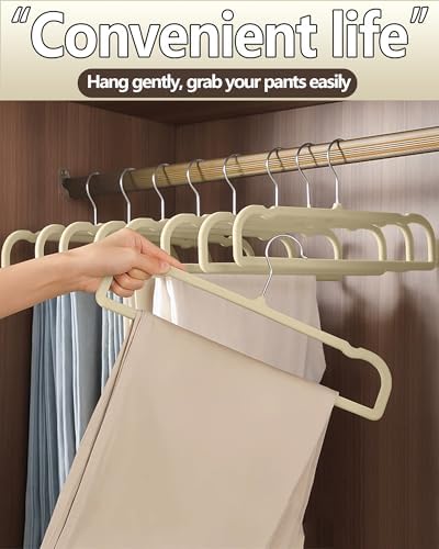 Velvet Hangers Non Slip - 20 Pack Pants Hangers for Closet - Thin Space Saving Clothes Hanger - Strong, Durable, Jean Perchas with 360 Degree Rotatable Hook for Tank Top (Beige Silver Hook)