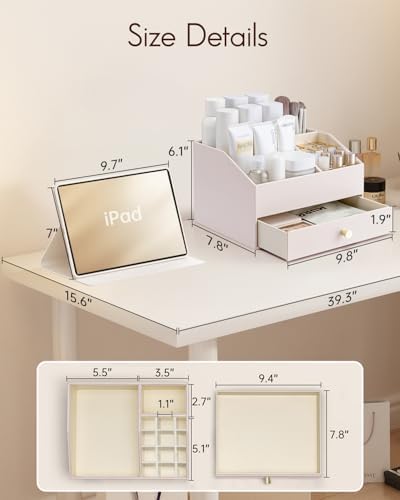 VLANDO 2-Layer Vanity Organizer with Drawers for Vanity,Apricot White