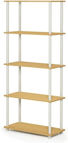 Furinno TURN-N-TUBE Storage Shelves, 5-Tier Book Shelf, Corner Shelf, Toolless Open Shelves, for Organization and Storag