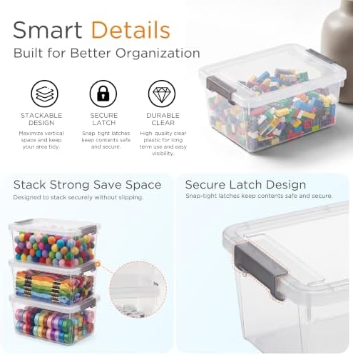 Citylife 10Packs 1.3Qt Small Storage Bins with Lids,Stackable Clear
