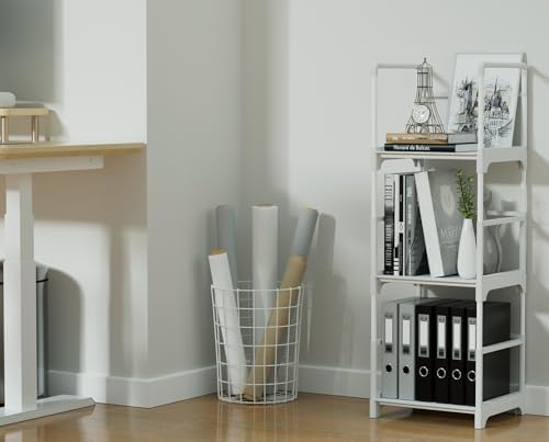 FIDUCIAL HOME 3 Tiers Small Bookshelf White Open Short Book Shelf