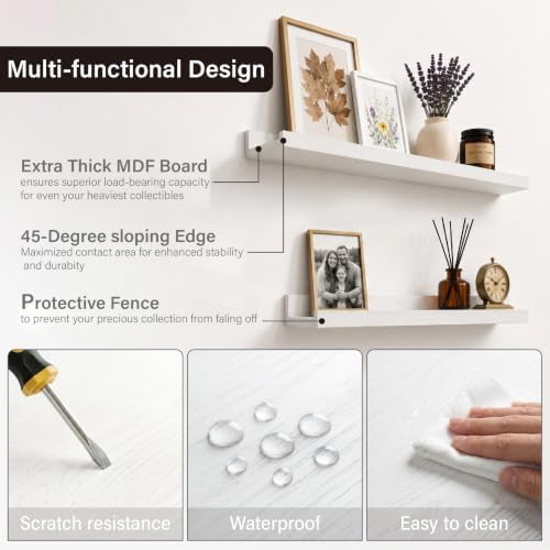 White Picture Ledge Shelves, 36 Inch Long Floating Shelf Set of 2