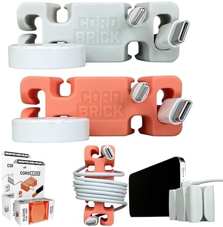 CordBrick 2PK Silicone + Steel Weighted Cord Holders for Nighstand, Cable Wraps for Travel, iPhone Accessories, Small Gr