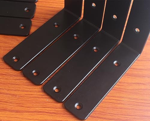 32 Pack - L 10" x H 6" x W1.5, 5mm Thick Black L Shelf Bracket, Iron Shelf Brackets, Metal Shelf Brackets, Floating Shel
