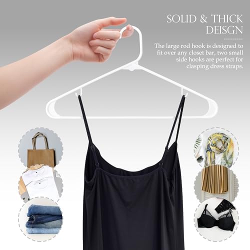 SUPER DEAL Plastic Hangers 100 Pack, Clothes Hangers with Double Hooks for Adults for Coats, Dresses, Shirts, Pants, Lightweight Yet Space Saving, White