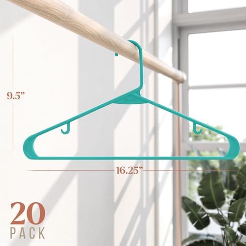Plastic Hangers 20 Pack Aqua - Clothes Hangers - Makes The Perfect Coat Hanger and General Space Saving Hangers for Closet and New Apartment Essentials - Percheros Ganchos para Colgar Ropa Hangars