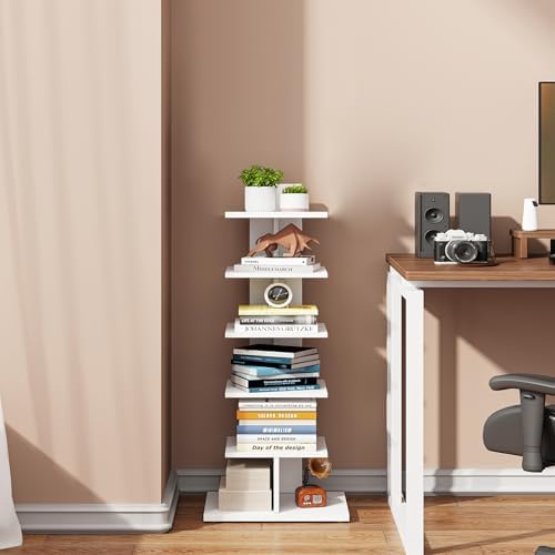 TUTOTAK Book Shelf, Narrow Spine Bookshelf, 6-Tier Bookcase for Small Space