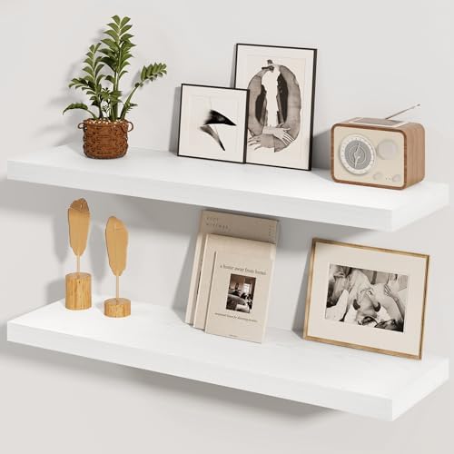 Fun Memories White Floating Shelves 36 Inch Long, 8 Inch Deep Floating Shelf for Wall, 36" W x 8" D Floating Shelves Set