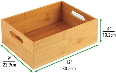 mDesign Kitchen Storage Box - Large Wooden Box with Handles - Bamboo Kitchen Utensil Storage Box - 12" x 9" x 4" - Set o