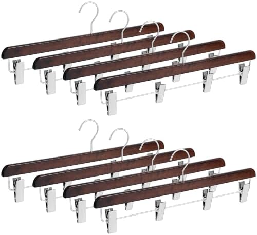 DoubleFill 8 Pcs Kilt Hanger 20 Inches Wooden Duty Skirt Hangers with 4 Clips for Closet (Nut Brown)