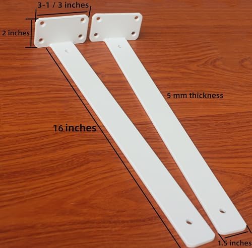 12 Pack - 16 inch White Hidden L Shelf Bracket (1/5 Inch Thicked) Iron Floating Shelf Brackets Rustic Industrial Metal B