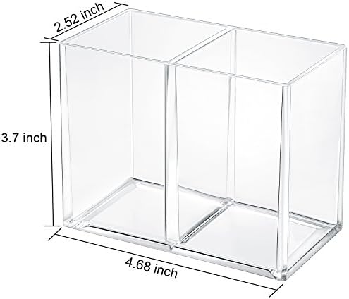 Gejoy 1 Pcs Acrylic Pencil Pen Holder for Desk, Clear 2 Compartment