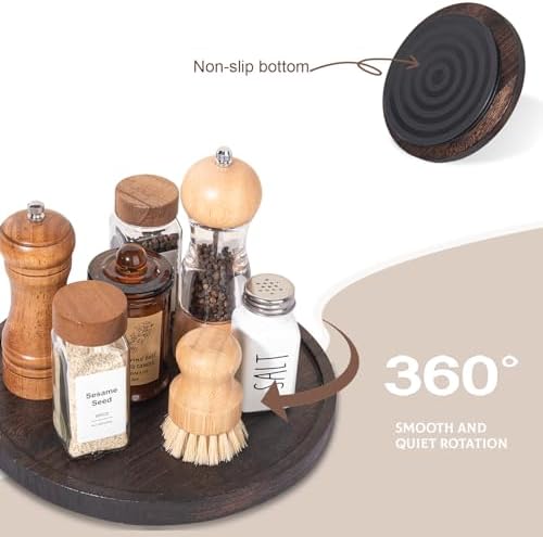 Wood Lazy Susan Turntable Kitchen Decor Round Table Tray, 10" Dark Brown