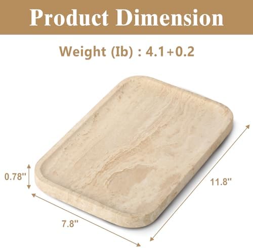 Natural Travertine Vanity Tray - Decorative Stone Marble Tray for Bathroom Countertop, Elegant Organizer for Home Decor,