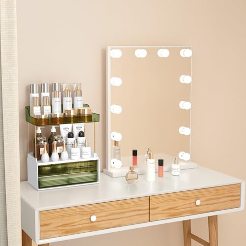 Bathroom Countertop Organizer with 2-Drawer, 3 Tier Makeup Organizer for Vanity, Large Multi-Purpose Makeup Skin Care Or