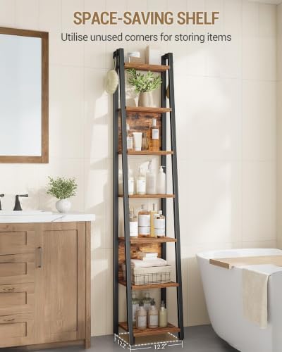 Hzuaneri Ladder Shelf, 7 Tier Narrow Bookshelf with 2 Back Panels