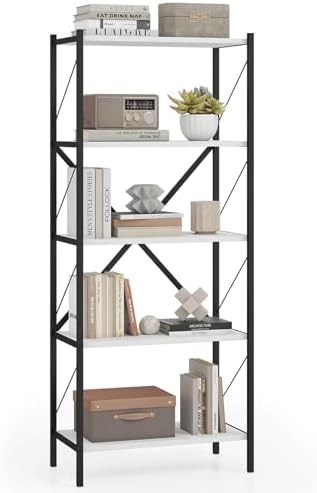 Giantex 5-Tier Tall Bookshelf, Industrial Bookcase with Heavy-Duty Metal Frame, Modern Storage Book Shelf, Open Book Hol