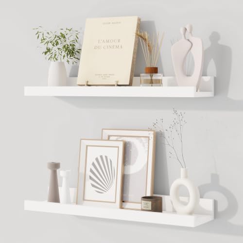 Dreamland Picture Ledge Shelf for Wall, Floating Shelves Set of 2,20 inch Long Floating Shelves with Lip for Living Room,Bedroom,Bathroom,Kitchen,White