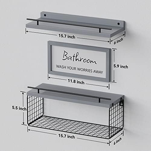 WOPITUES Floating Shelves for Bathroom Decor Art, Modern Grey