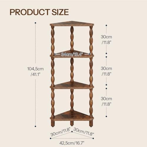 HOOBRO 4-Tier Corner Shelf, Wooden Corner Bookshelf for Small Space, Stylish Corner Storage Display Shelves for Living R