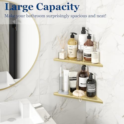 Qeke 10" Corner Shower Shelves 304 Stainless Steel, Brushed Golden, 2 Pack