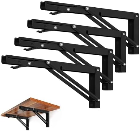 Storystore Folding Shelf Brackets, 14 Inch 4 Pcs Black Stainless Steel