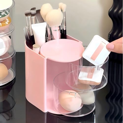 Azurphoric Hair Accessories Organizer with Hair Brush Holder(Pink, 2-Layer)