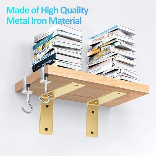 L Floating Shelf Brackets,8 Pack Heavy Duty L Brackets for Shelves, L 6" X H 4" Gold Metal Countertop Support Brackets,W