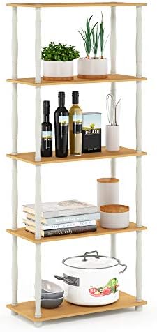 Furinno TURN-S-TUBE Storage Shelves, 5-Tier Book Shelf, Corner Shelf, Toolless Open Shelves, Classic Tubes, for Organiza