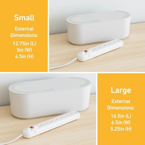 D-Line Cable Management Box, Power Strip Holder, Floor Outlet Hider, Desk Cord Organizer, Cover TV Wires, 12.75" (L) x 5