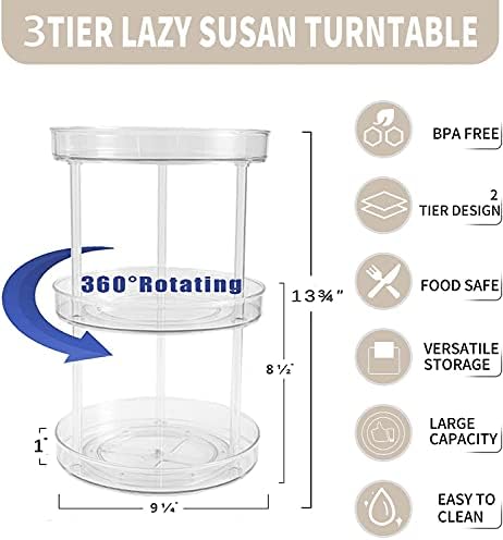 3 Tier Clear Lazy Susan Organizer, 360 Degree Rotating Round Lazy Susan Turntable 9" Non-Skid Rotating Organization Stor