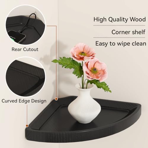 YMYNY Set of Corner Floating Shelves for Wall Mount 12" Black HFS001B-2