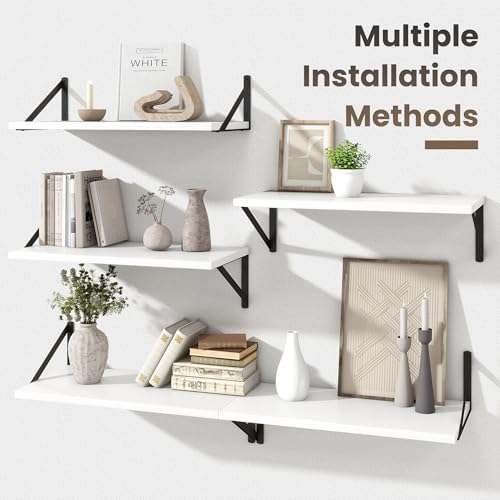 Marsmiles Deep Floating Shelves, 24'' x 12'' White Wood Shelves Set of 2