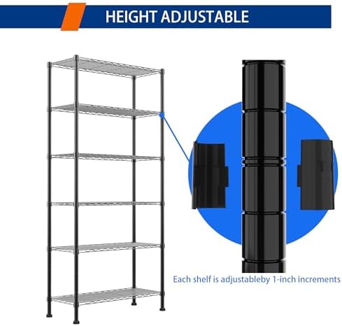REGILLER 6-Wire Shelving Metal Storage Rack Adjustable Shelves,Standing Storage Shelf Units for Laundry Bathroom Kitchen