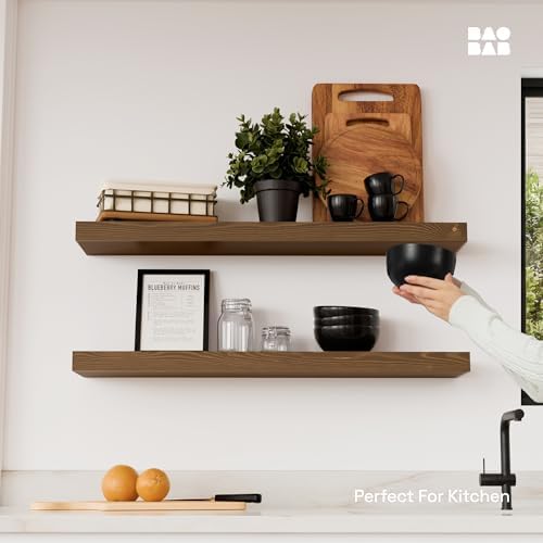 Solid Wood Floating Shelves for Wall 30 Inches Long, Walnut Wooden Shelf