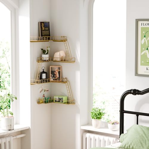 Fire Escape Wall Shelf - Modern City Style 4-Tier Corner Wall Shelves, Easy to Install Metal Ladder Shelf for Figures, N