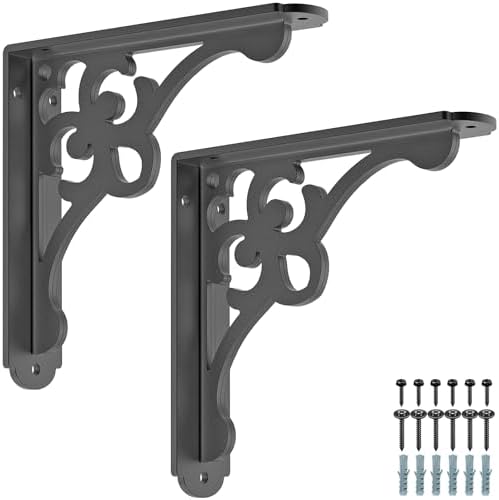 BeneLabel 2 Pack Heavy Duty Shelf Brackets 8 Inch Wall Mount Shelving Bracket 500LBS Vintage Decorative L-Shaped Shelf B